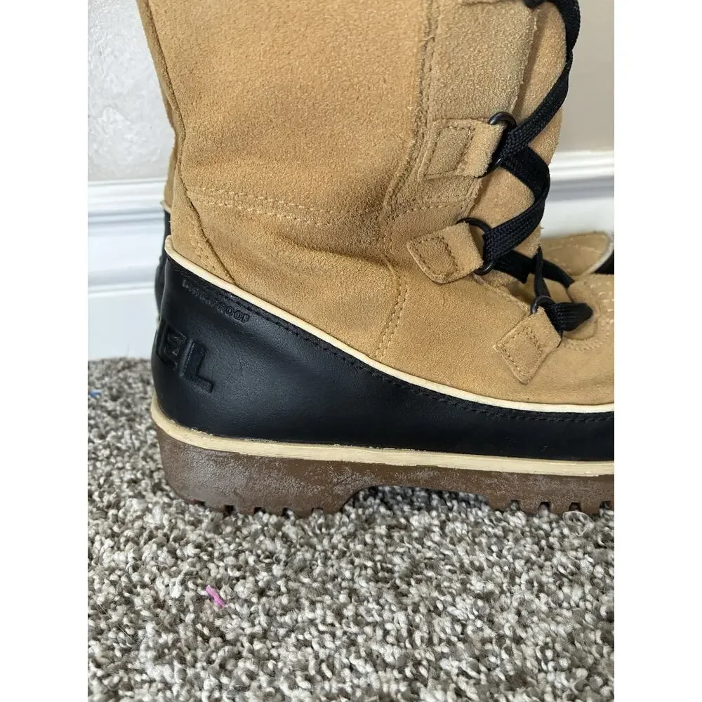 Sorel Tivoli High Womens 7 Curry Tan Suede Faux Fur Tall Winter Snow Boots